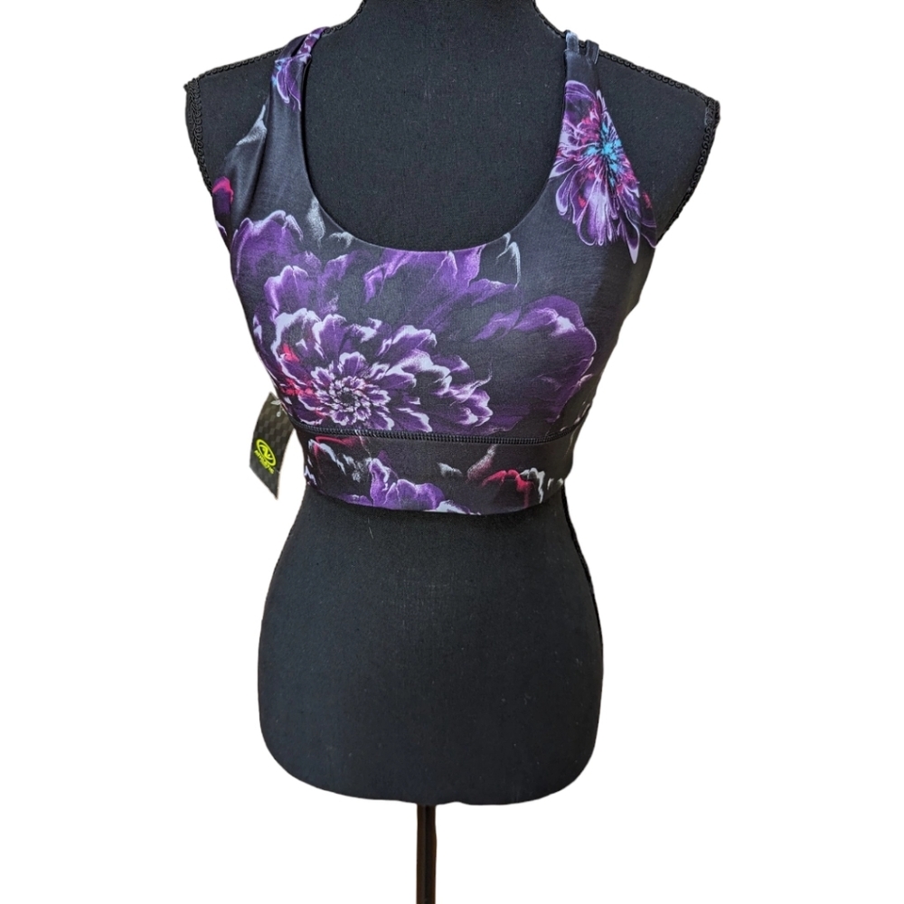 Athletic Works Sports Bra Sz Medium Trendy Floral Double Cross Back  padded Supt